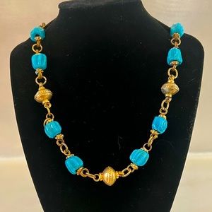 Long Vintage Turquoise and Gold Necklace